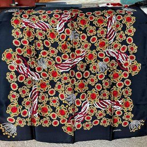 Authentic Black Chanel Jewel Silk Scarf